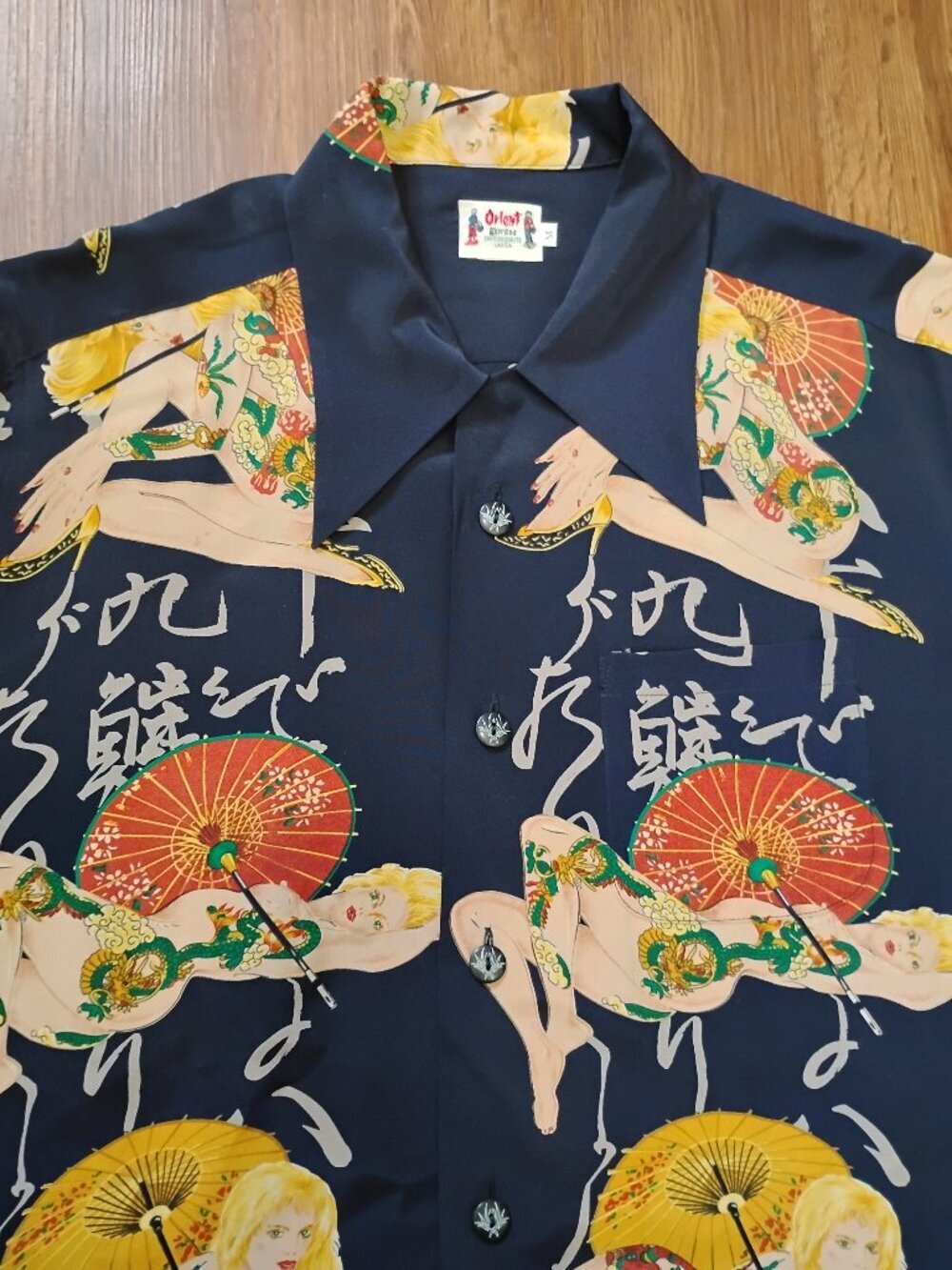 Vintage Orient Express Pin Up Girls Hawaiian Shirt Rayon